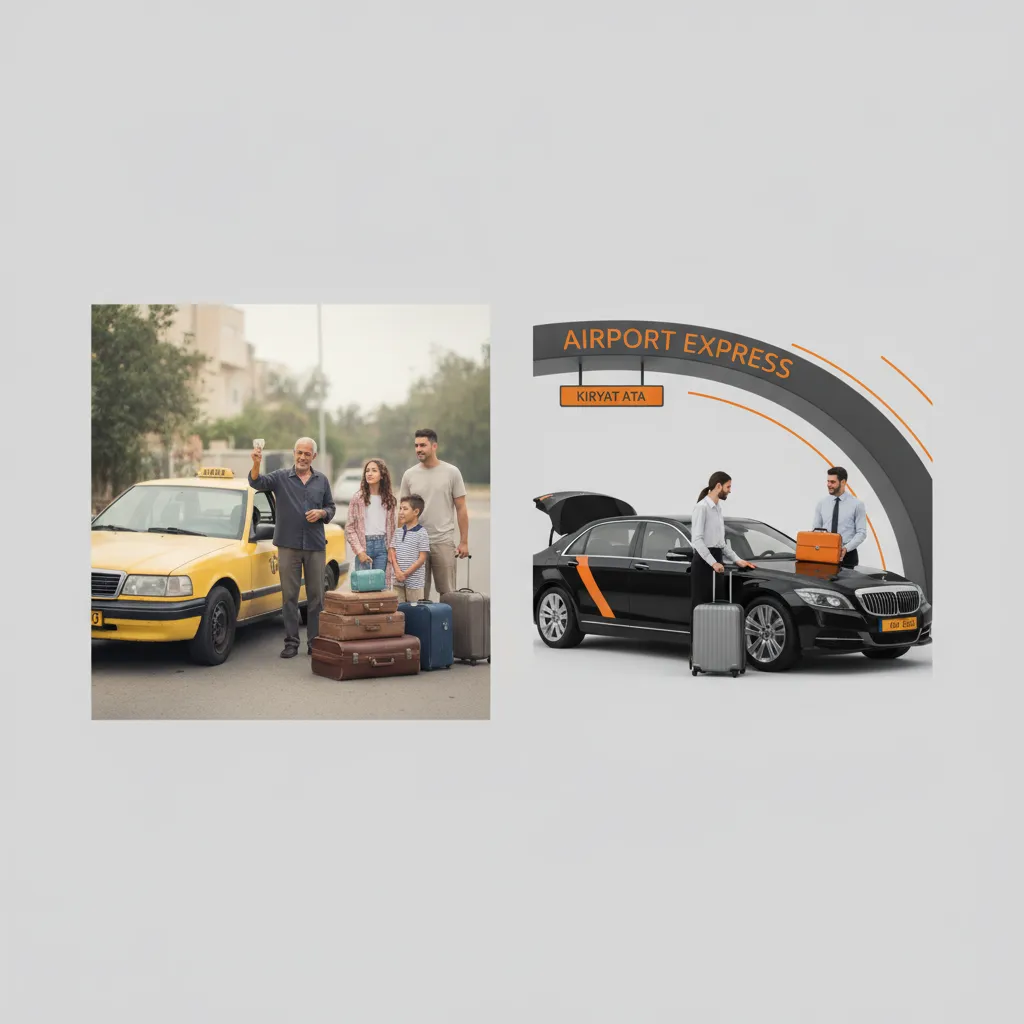 השוואה בין סוגי הרכבים השונים להסעות משדה התעופה מקרית אתא, כולל מונית רגילה, מונית גדולה ווואן